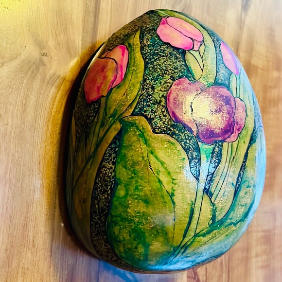 Hand Crafted Wall Pocket Pink Purple Tulips Original Gourd Art Air Plant Holder - Picture 7 of 17